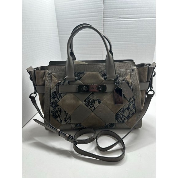 COACH SWAGGER PATCHWORK CARRYALL MULTI-COLOR SATCHEL BAG - Picture 2 of 9